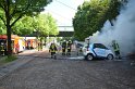 Wohnwagenbrand Koeln Rodenkirchen vor der Bruecke P125